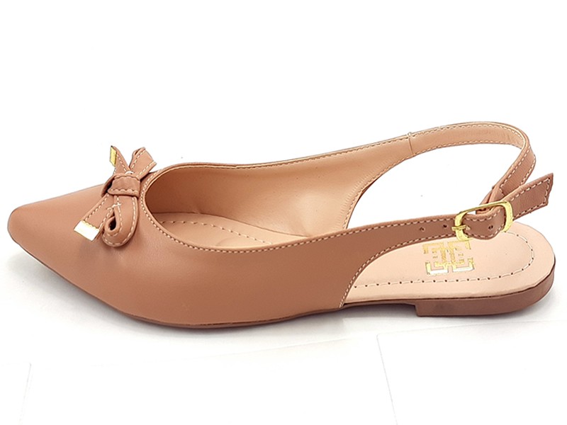 Sapatilhas Slingback Cs Nude Laço Bico Fino