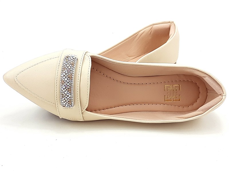 Sapatilhas Sapatilha Mocassim Cs Creme Infinity Strass Bico Fino