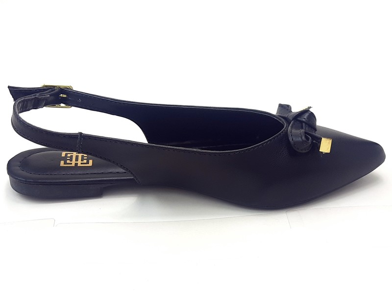 Sapatilhas Slingback Vz Preto Laço Bico Fino