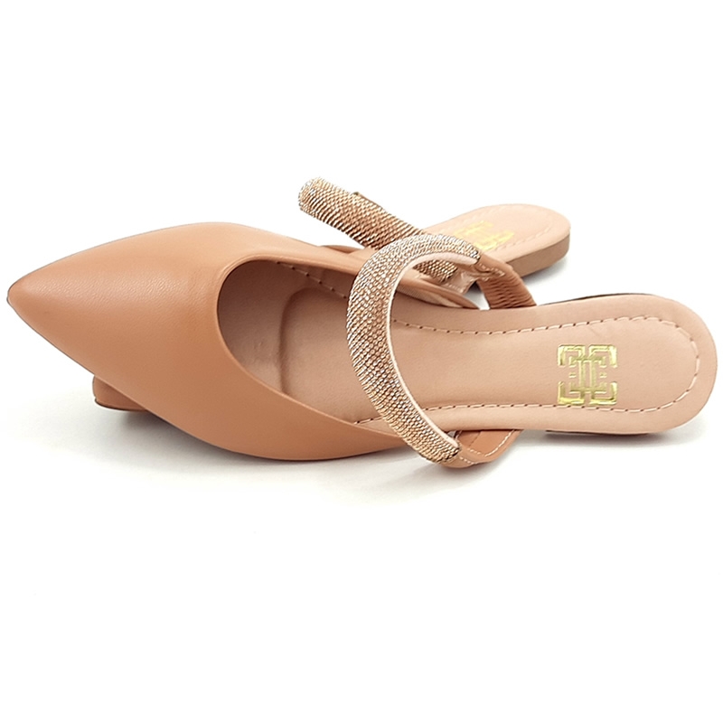 Sapatilhas Mule Feminino Cs Nude Infinity Strass Laço Bico Fino