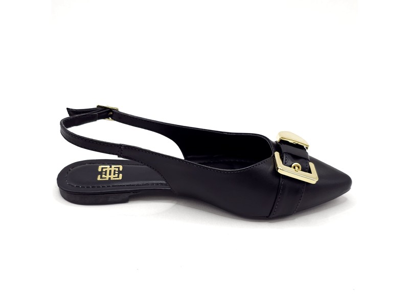 Sapatilhas Slingback Enfeite Abs Fivela Preto