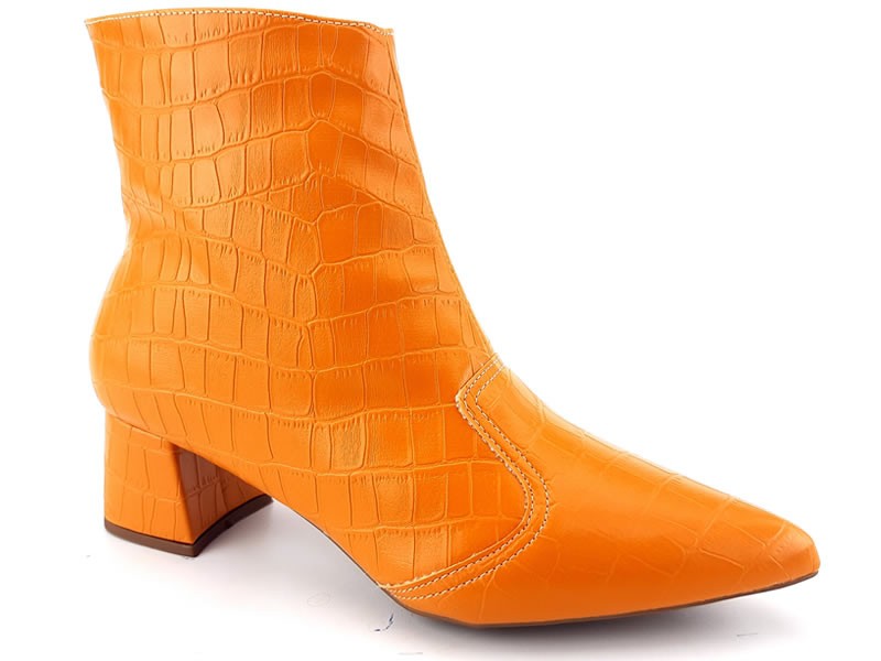 Botas Bota Croco Orange Cano Curto Bico Fino