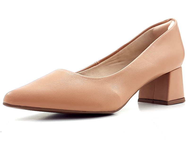 Saltos Scarpin Cs Nude Clássico Salto Bloco 5,5cm Bico Fino