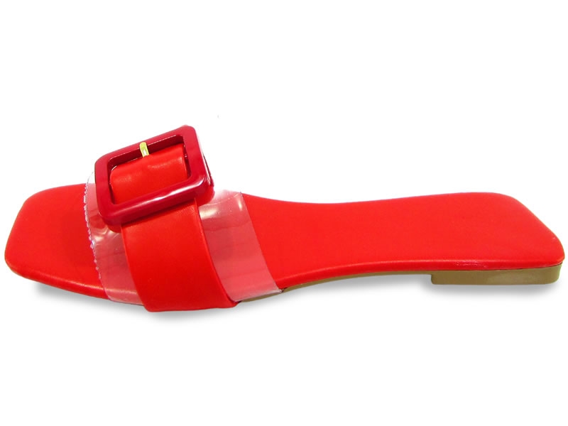 Rasteiras Rasteira Cs Vermelho Vinil Fivela