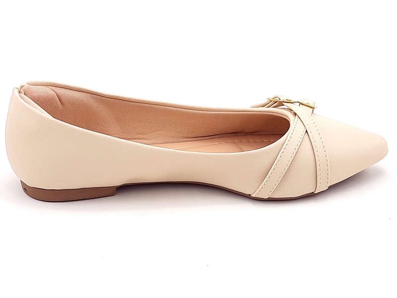 Sapatilhas Sapatilha Feminina Cs Creme Tiras Fivela Ouro Bico Fino