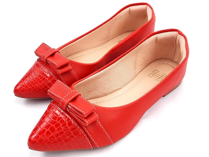 Sapatilhas Sapatilha Croco Vermelho Cs Laço Bico Fino