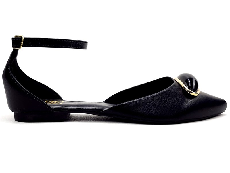 Sapatilhas Salomé Feminina Cs Preta Enfeite Amêndoa