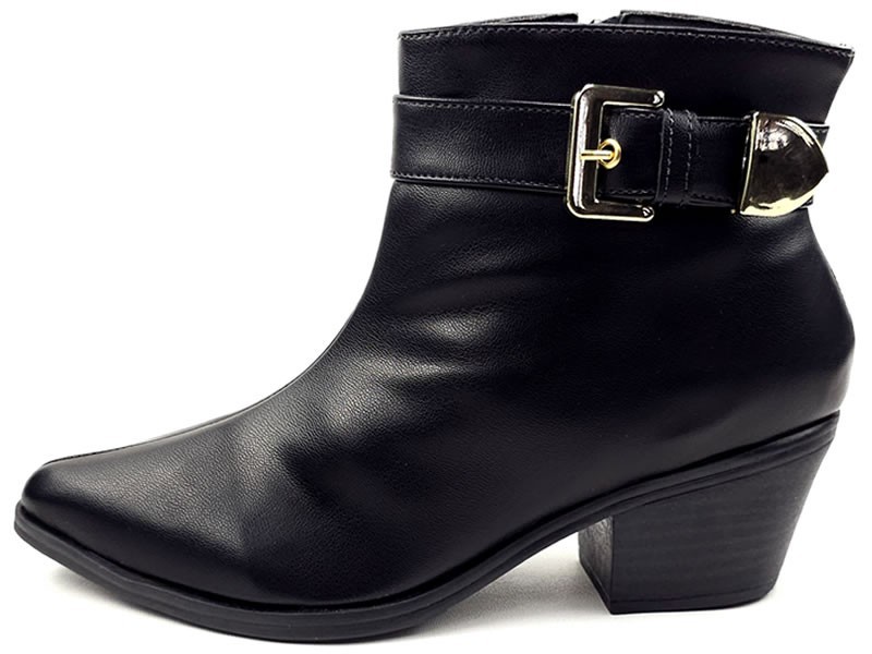 Botas Bota Feminina Ceci Cs Preta Fivela e Ponteira de Ouro Salto Coutry 5,5 cm
