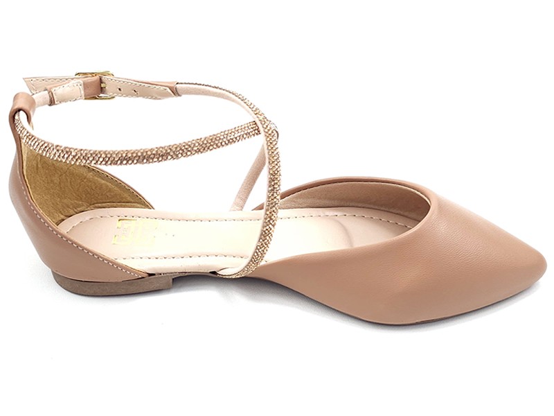 Sapatilhas Sandalia Feminina Salome com Strass Nude