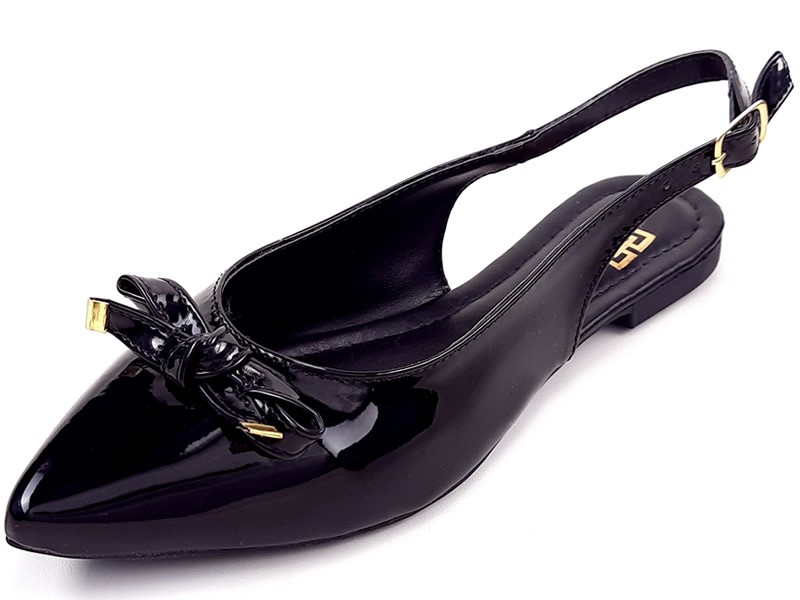 Sapatilhas Sapatilha SlingBack Verniz Preto Bico Fino