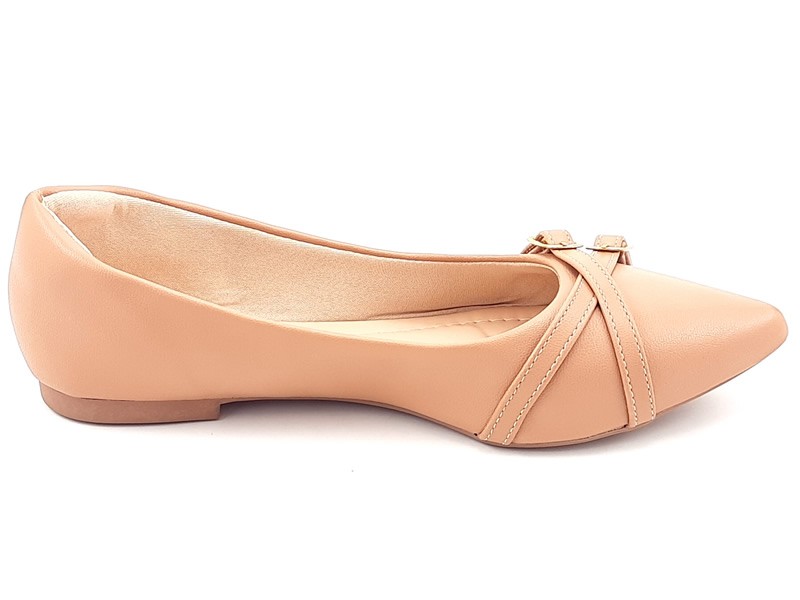 Sapatilhas Sapatilha Feminina Cs Nude Tiras Fivela Ouro Bico Fino