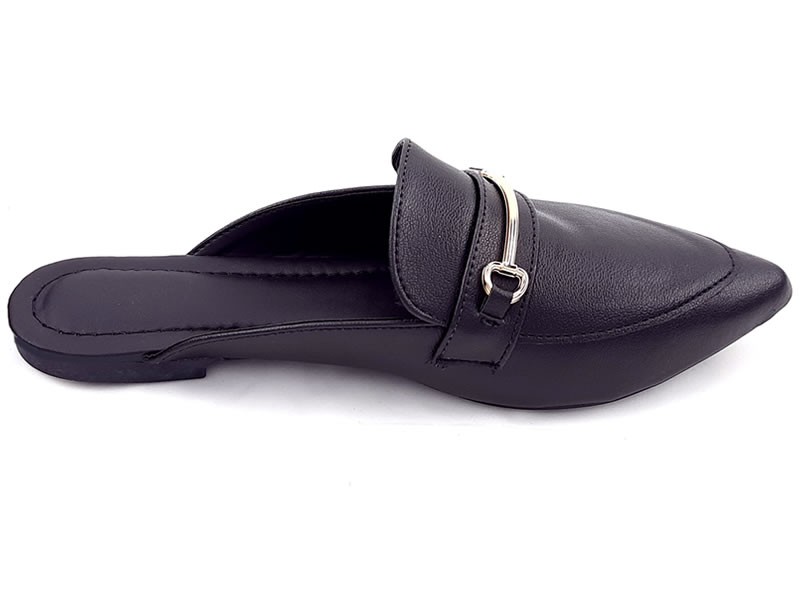 Sapatilhas Mule Feminino Cs Preto Bridão Ouro Bico Fino