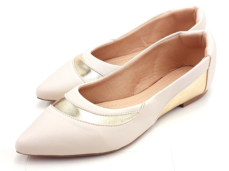 Sapatilhas Sapatilha Feminina Cs OffWhite Dourado Bico Fno