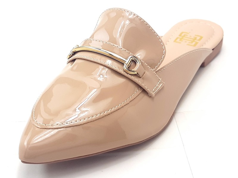 Sapatilhas Mule Feminino Vz Nude Bridão Ouro Bico Fino