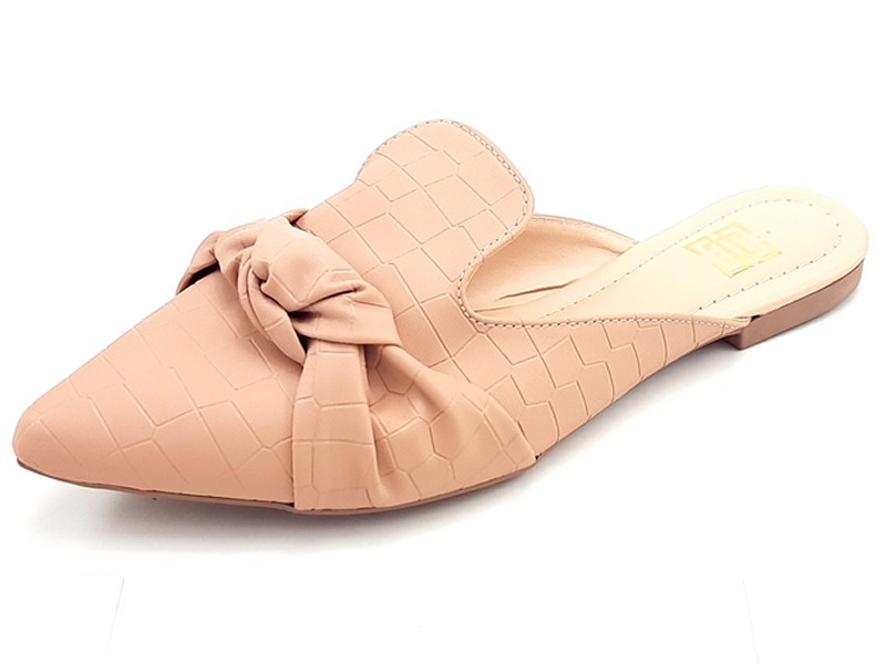 Sapatilhas Mule Feminino Dragon Nude Laço Bico Fino