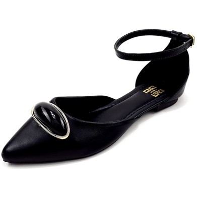 Sapatilhas-Salomé Feminina Cs Preta Enfeite Amêndoa