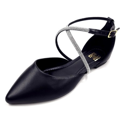 Sapatilhas-Sandalia Feminina Salome com Strass Preto