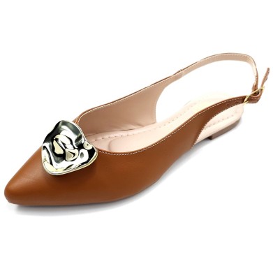 Sapatilhas-Slingback Bico fino Cs Caramelo Abs Folha Ouro