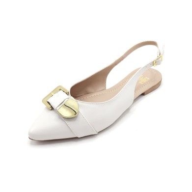 Sapatilhas-Slingback Enfeite Abs Fivela Off White