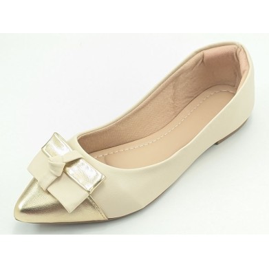 Sapatilhas-Sapatilha Creme Laço Ouro
