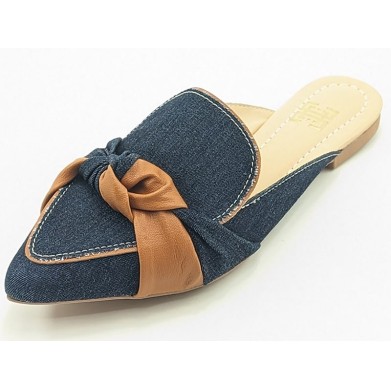 Sapatilhas-Mule Jeans Cs Caramelo Laço Bico Fino