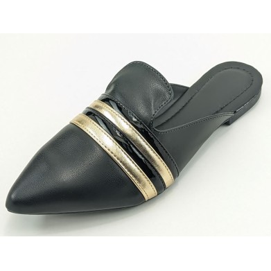 Sapatilhas-Mule Preto Detalhe Ouro