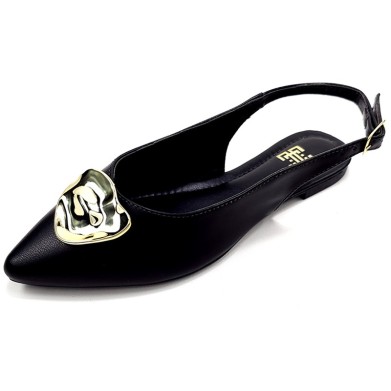 Sapatilhas-Slingback Bico fino Cs Preto Abs Folha Ouro
