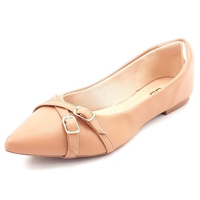 Sapatilha Feminina Cs Nude Tiras Fivela Ouro Bico Fino