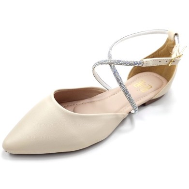 Sapatilhas-Sandalia Feminina Salome com Strass Creme