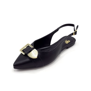 Sapatilhas-Slingback Enfeite Abs Fivela Preto