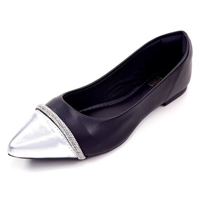 Sapatilhas-Sapatilha Feminina CS Prata CS Preto Infinity Strass Bico Fino