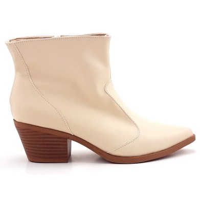 Bota Western Cs Creme Texana Cano Curto Salto Bloco 5,5cm