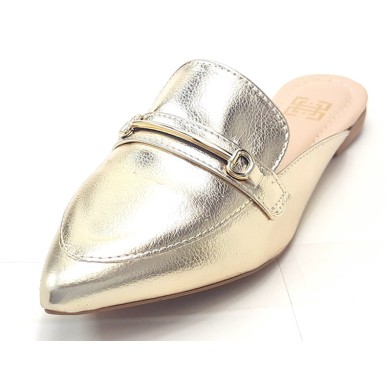 Mule Feminino Cs Dourado Bridão Bico Fino